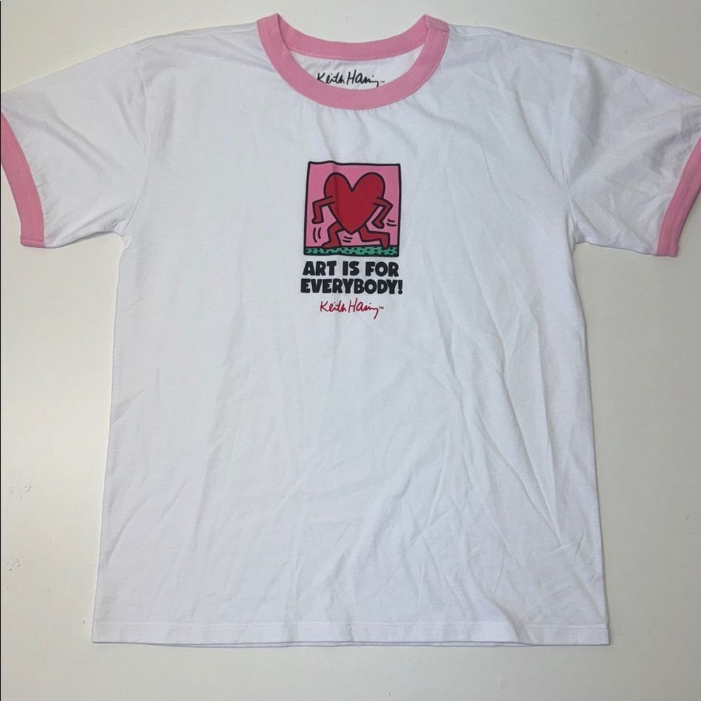 🔥Keith Haring White and Pink T-Shirt Sz L 10/12. New